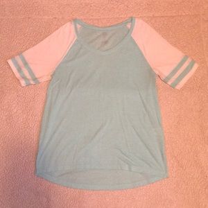 Light blue and white top